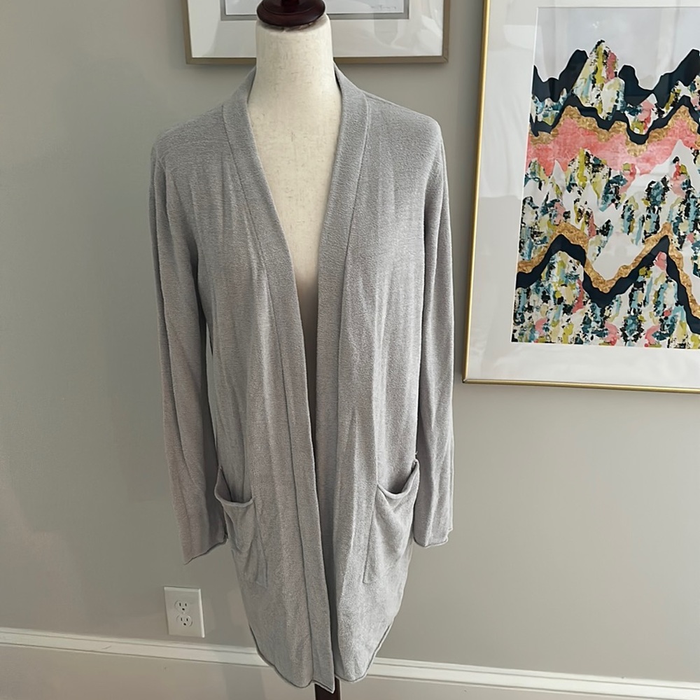 Barefoot Dreams Cozychic Ultralite long cardigan with pockets & tie back sz M